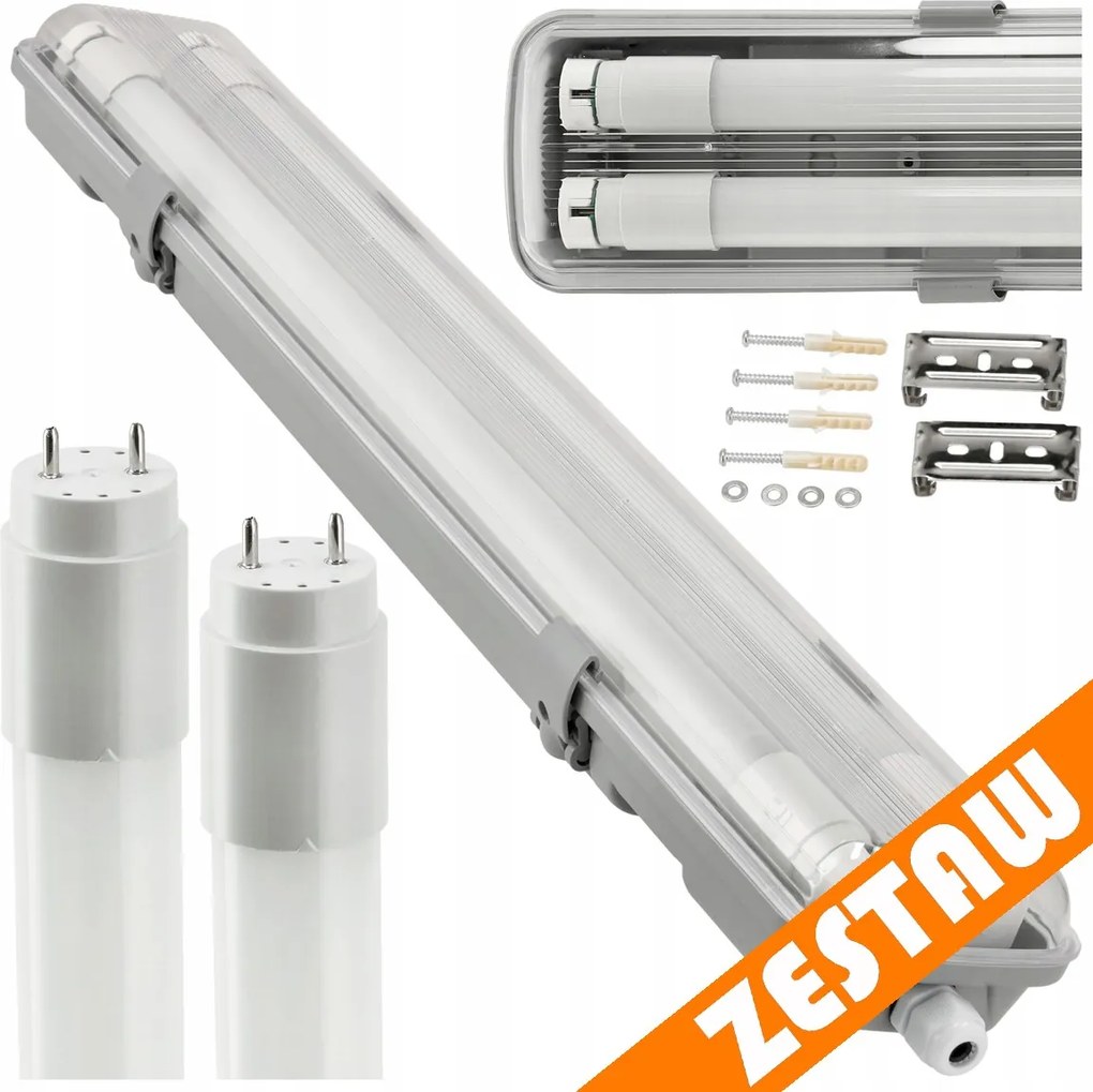 Hermetické svietidlo 120cm + 2x LED trubice vodotesné - studená biela