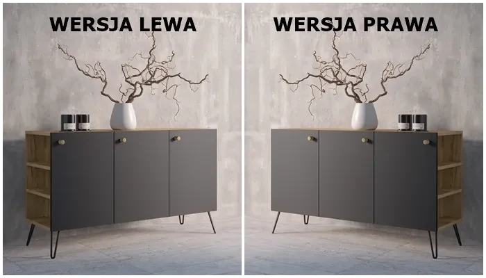 Komoda TRIESTE dub/čierna / úchytky buk / Pravá