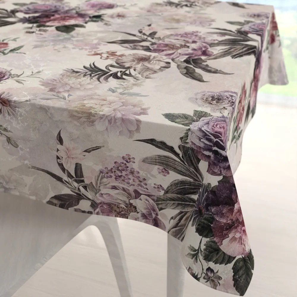 Biante Dekoračný štvorcový obrus Parma PM-112 Fialové kvety na smotanovom 110x110 cm