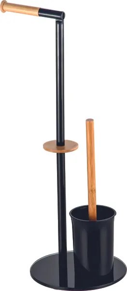 BISK Erga Plain, voľne stojaci držiak na WC papier s toaletnou kefou a zásobníkom papiera, čierna-hnedá, ERG-07618