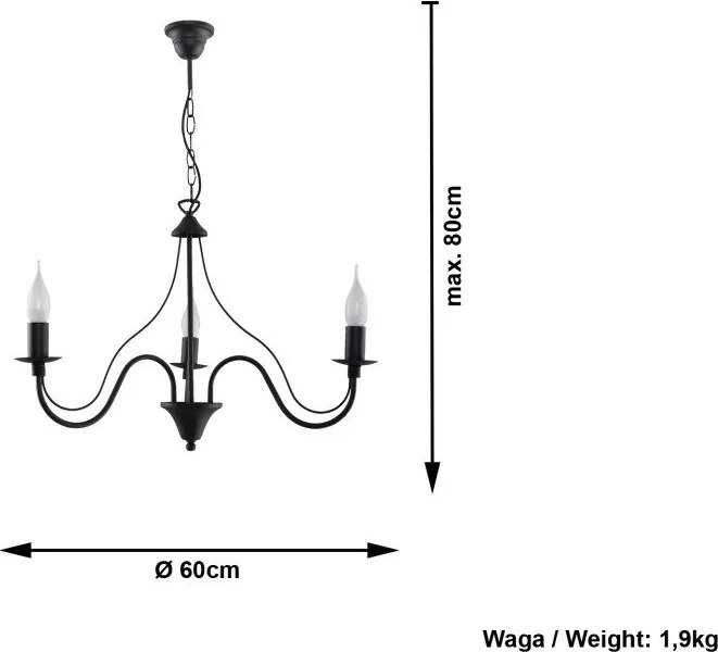 Čierne kovové závesné svietidlo ø 60 cm Fiorano – Sollux