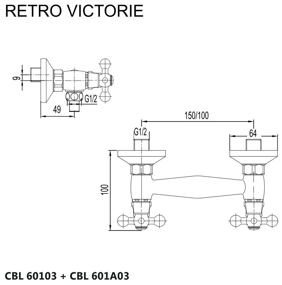 Mereo Mereo, Sprchová nástenná batéria, Retro Viktorie, bez príslušenstva, chróm, MER-CBL60103