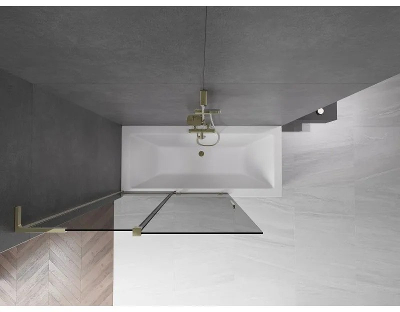 Mexen Velar L, 2-krídlová posuvná vaňová zástena 120 x 150 cm, 8mm šedé sklo, zlatá lesklá, 896-120-003-41-50