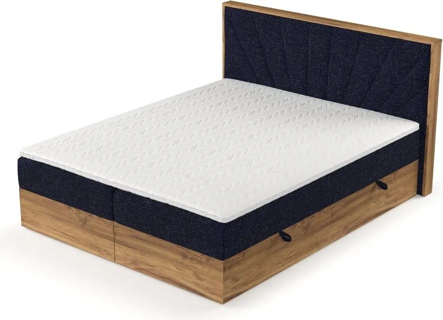 Boxspring posteľ s úložným priestorom v tmavomodro-prírodnej farbe 200x200 cm Asahi – Maison de Rêve