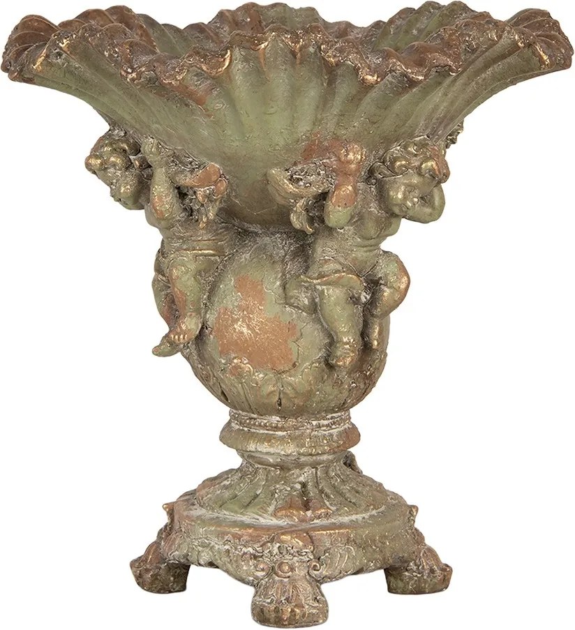 Zelený dekoračný kvetináč v antickom štýle s anjelikmi Angel - 34*34*35 cm