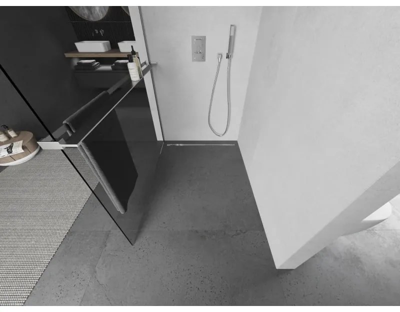 Mexen Kioto+ L, sprchová zástena Walk-In s poličkou a vešiakom 90 x 200 cm, 8mm číre sklo, chrómový profil, 800-090-123-01-00