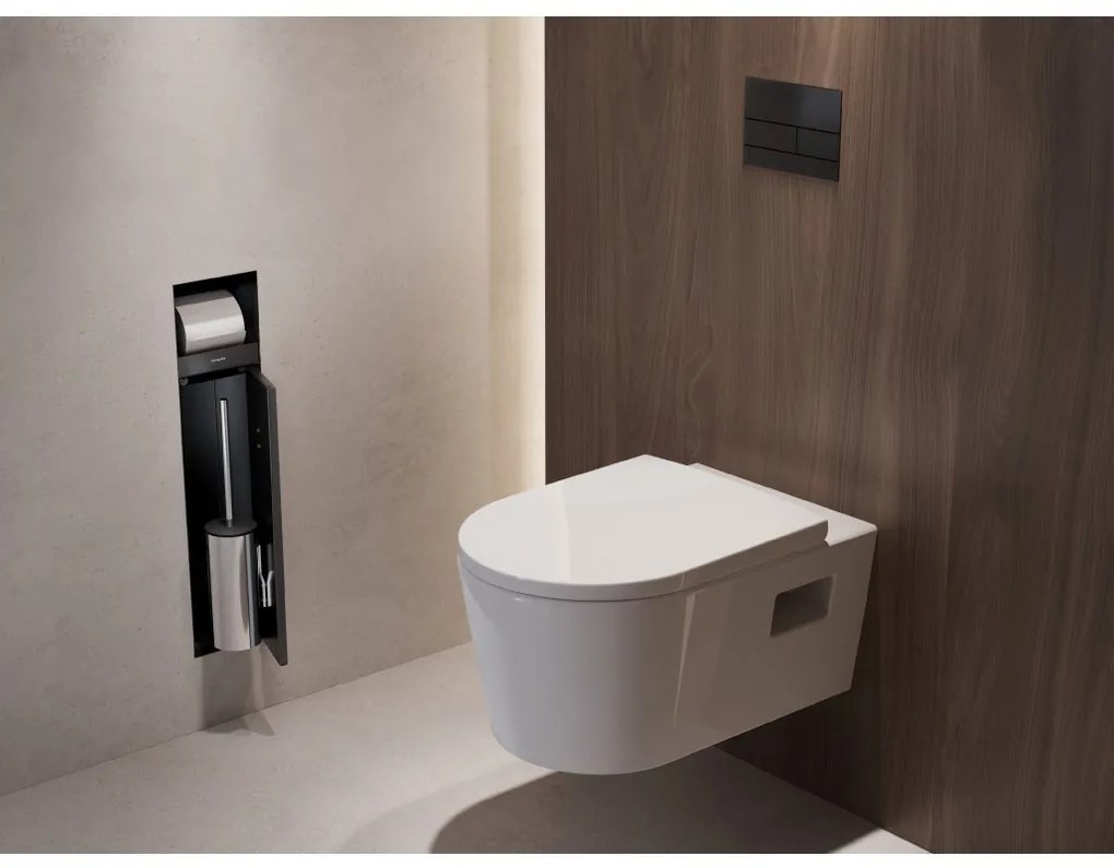 Hansgrohe XtraStoris Rock, wc kefa na zabudovanie s držiakom na toaletný papier, čierna matná, HAN-56062670