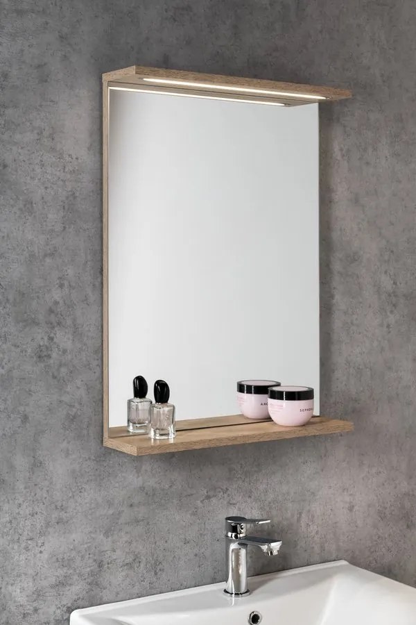Aqualine Aqualine, KORIN STRIP zrkadlo s LED osvetlením 50x70x12cm, dub platin, KO995S
