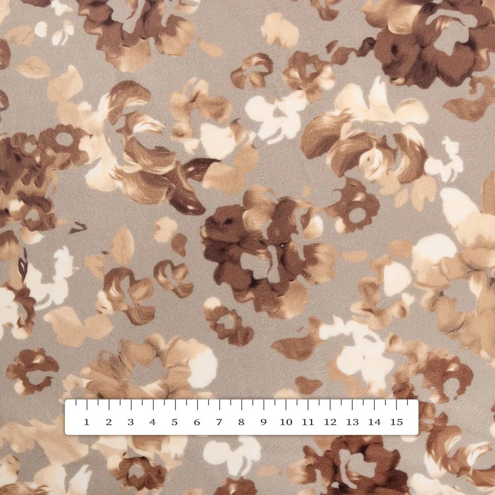 Biante Zamatový oválny obrus Tamara TMR-042 Hnedé kvety na sivobéžovom 120x180 cm