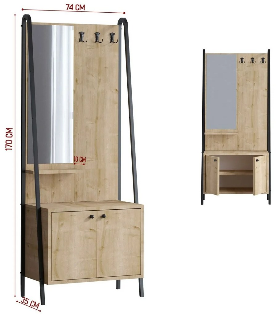 Vešiak s botníkom Lumi Oak and Black