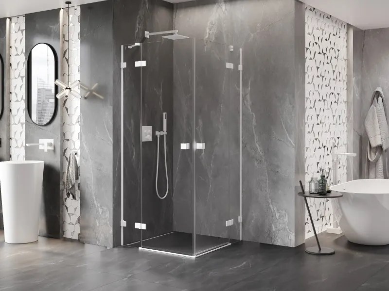 Mexen Lunar Duo, výklopný sprchový kút 105 x 105 cm, 8mm číre sklo, biely profil, 834-105L-105P-20-00