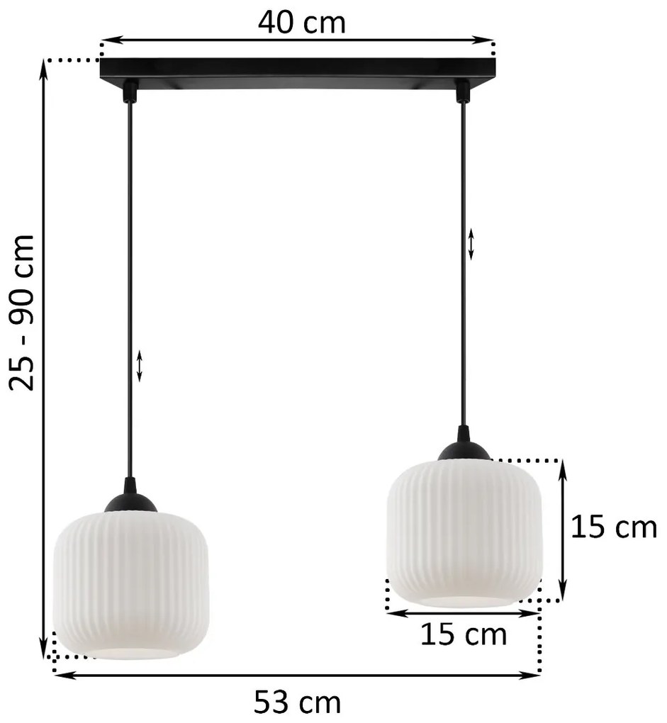 Závesné svietidlo Riffle, 2x biele sklenené tienidlo, b