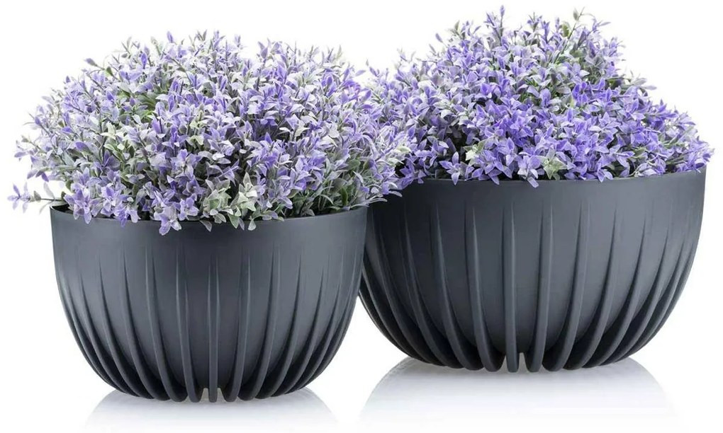 Súprava 2 kvetináčov PRÚŽKOVANÝCH ECO antracitová