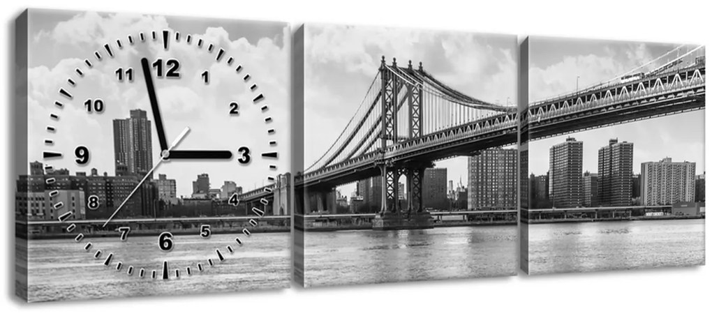 Gario Obraz s hodinami Brooklyn New York - 3 dielny Rozmery: 80 x 40 cm