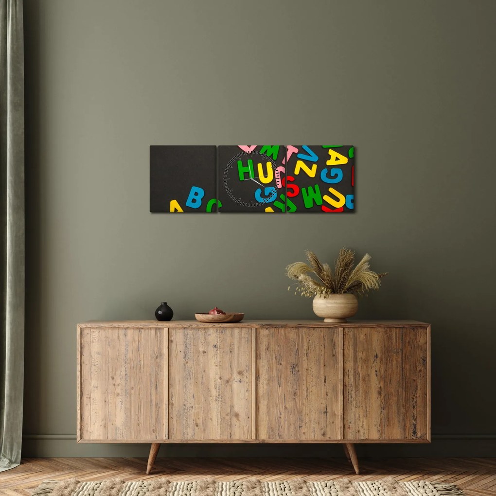 Obraz - farebné písmenká (s hodinami) (90x30 cm)