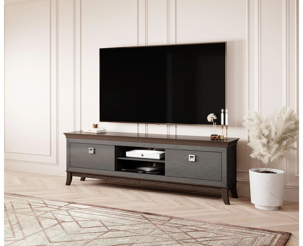 TV stolík/skrinka Tyrion Typ 40 (antracit lesklý + čokoládová). Akcia -20%. Vlastná spoľahlivá doprava až k Vám domov. 1108300
