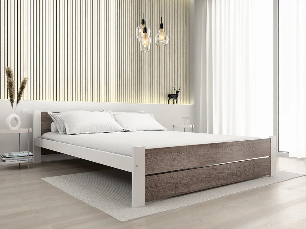 Posteľ IKAROS DOUBLE 180 x 200 cm, biela/dub lanýž Rošt: S lamelovým roštom, Matrac: Matrac Deluxe 10 cm
