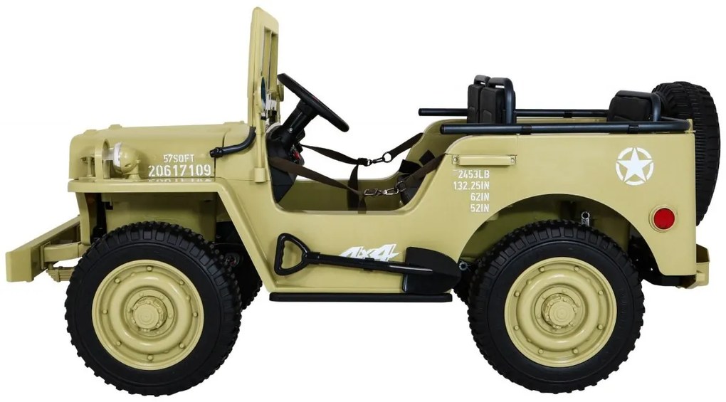 RAMIZ Elektrické autíčko - Retro vojenské vozidlo 4x4 - piesková - 158cm x 80cm x 82cm - MOTOR - 4x45W BATÉRIA - 12V / 14Ah- 2