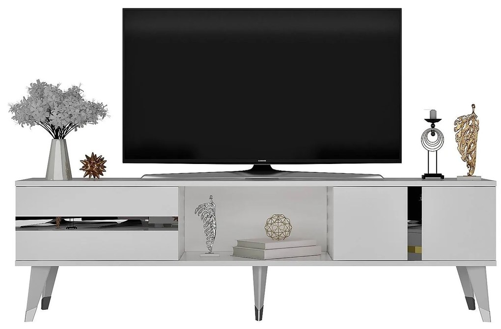 TV stolík/skrinka Vekika 2 (biela + strieborná) . Akcia -22%. Vlastná spoľahlivá doprava až k Vám domov. 1095253