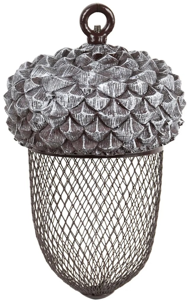 Závesné kŕmidlo pre vtáky Acorn, 30x13,5 cm, kov/polyesterová živica, sivá