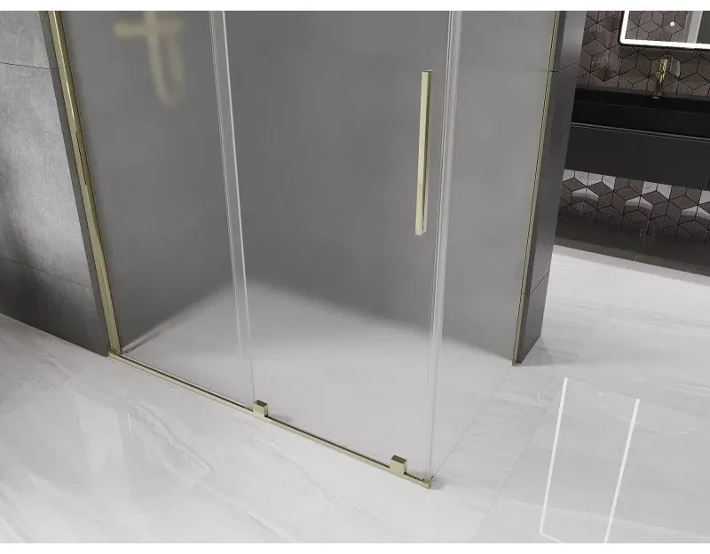Mexen Velar, sprchový kút s posuvnými dverami 140 x 75 cm, 8mm sklo námraza, zlatá lesklá, 871-140-075-31-50