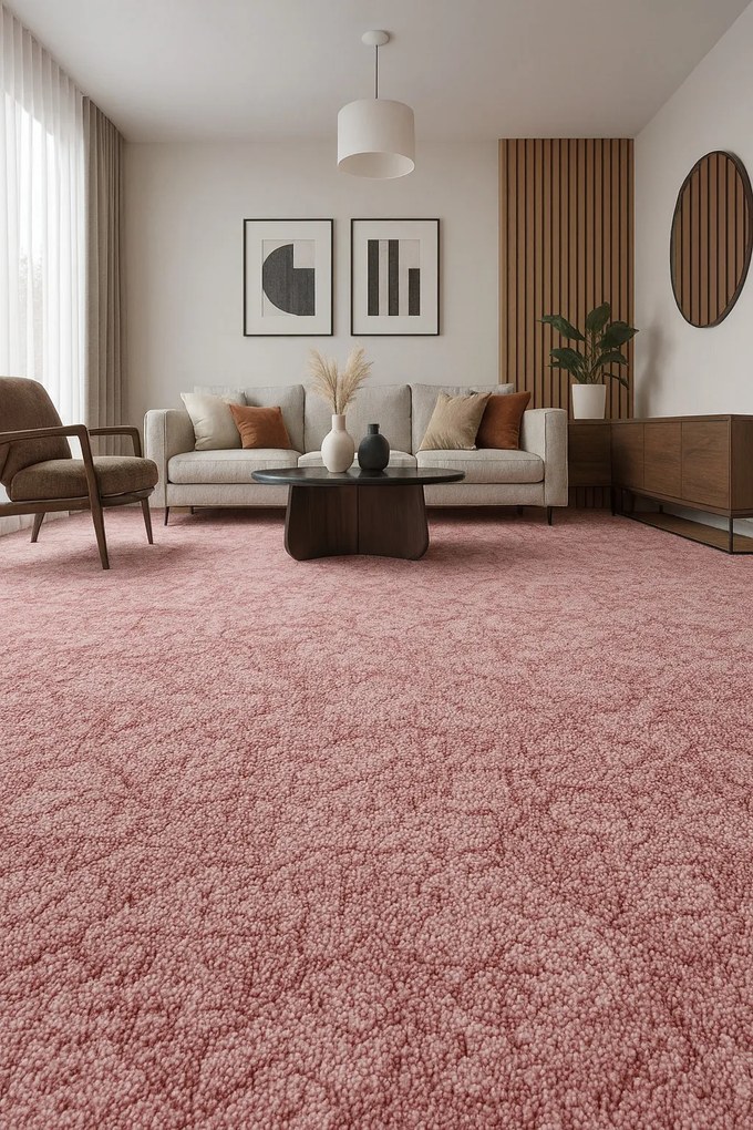 Koberec metráž Bossanova 62, na mieru, šíře 4m, ružová, filc, obývacia izba, ITC