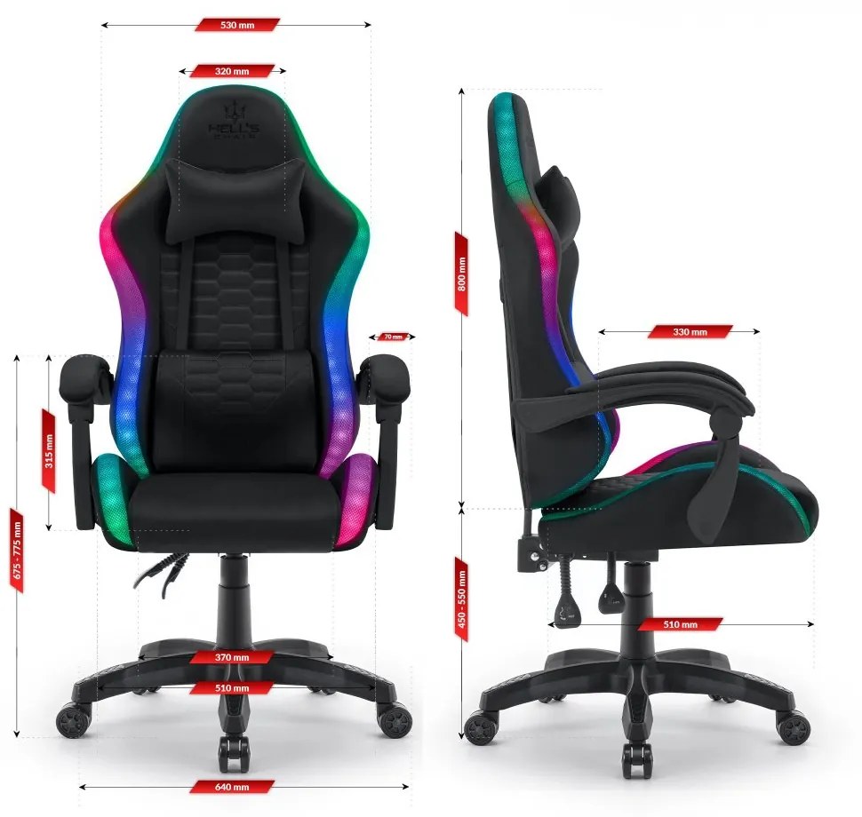 Herné kreslo HC-1000 Black LED RGB látkové