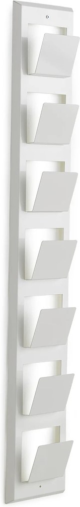 Nástenný stojan na prospekty/časopisy, 7 x A4, biely