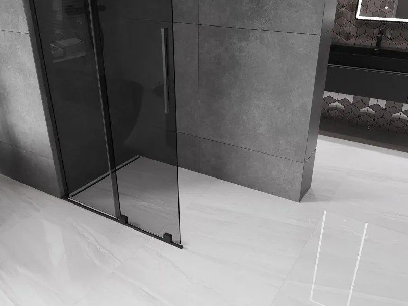 Mexen Velar L, posuvná sprchová zástena Walk-in 90 x 200 cm, 8mm šedé sklo, čierna matná, 871-090-003-43-70