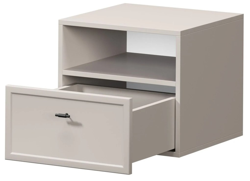 Závesný nočný stolík so zásuvkou Lorini 45 cm - kašmír / čierne úchytky T-bar