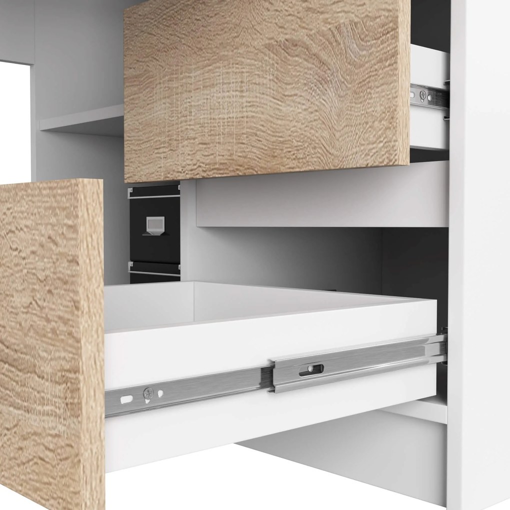 Rohový písací stôl B20 155 cm bílý/dub sonoma pravý