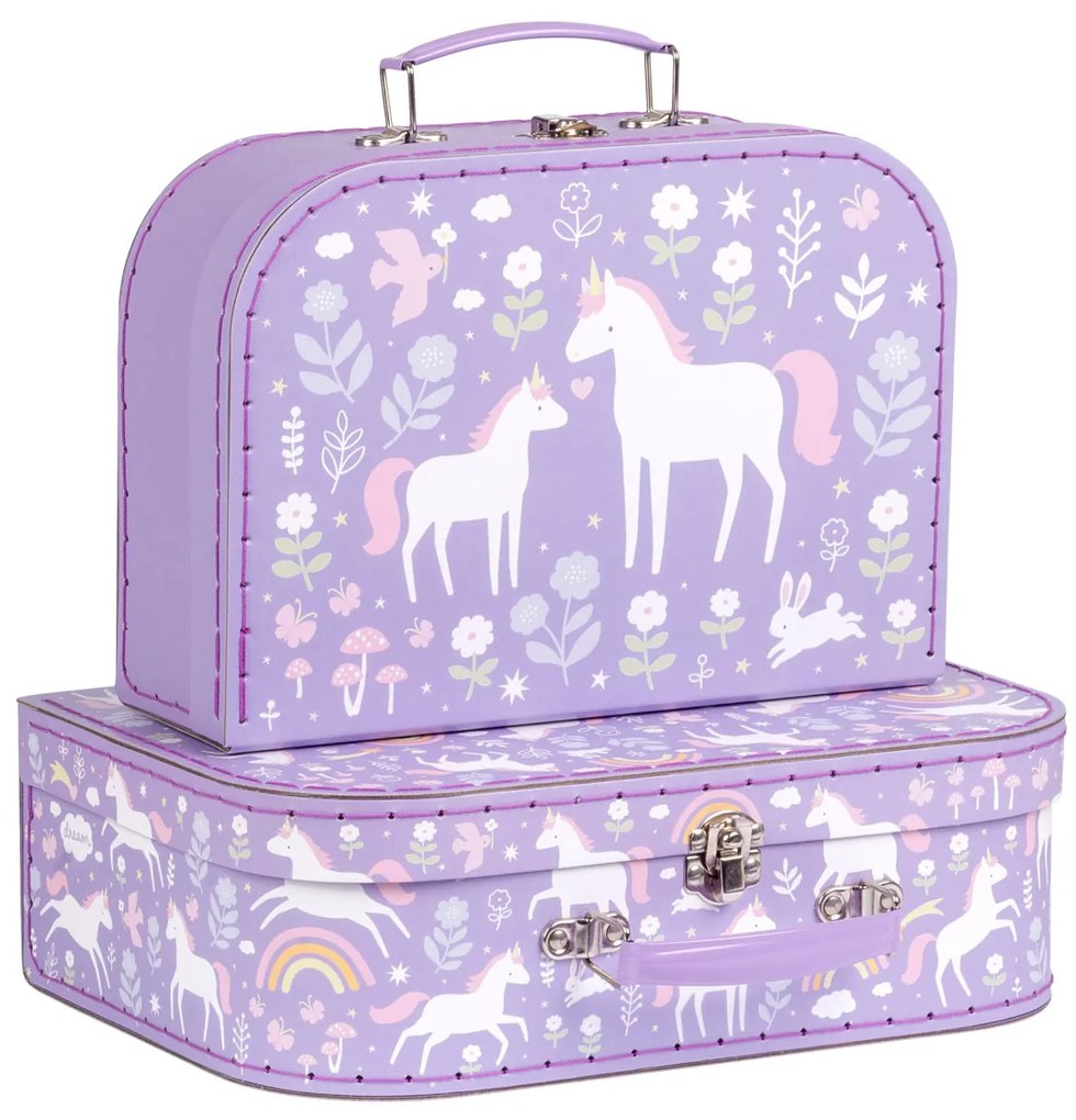 A Little Lovely Company - súprava dvoch kartónových kufríkov - jednorožce a dúha