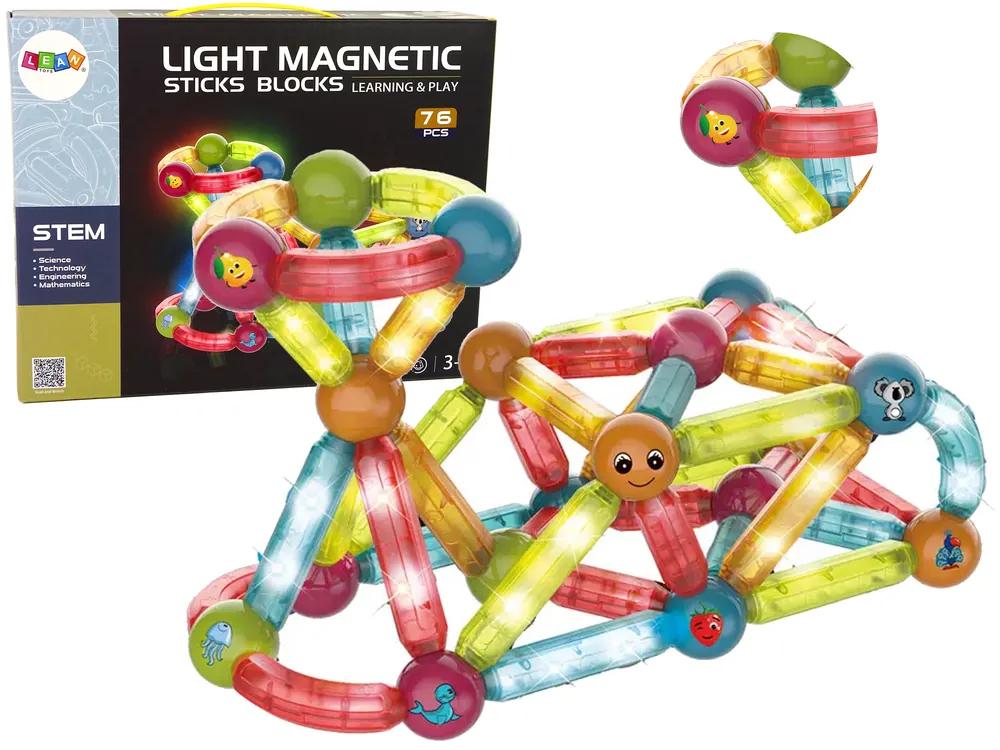 Lean Toys Svietiace magnetické bloky - 76 prvkov