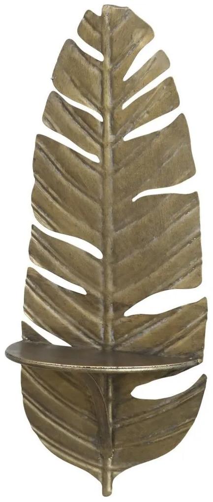 Mosadzná antik nástenná kovová polička v tvare peria Feather - 24*12*56cm