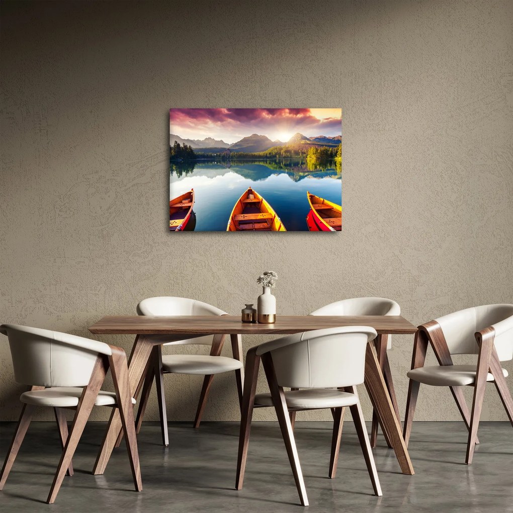 Obraz - Jazero s loďkami (70x50 cm)