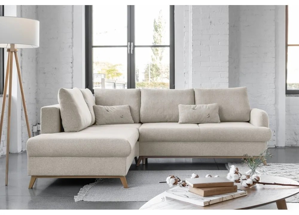 Béžová rozkladacia/s úložným priestorom rohová pohovka (ľavý roh/do L) Scandic Lagom – Miuform