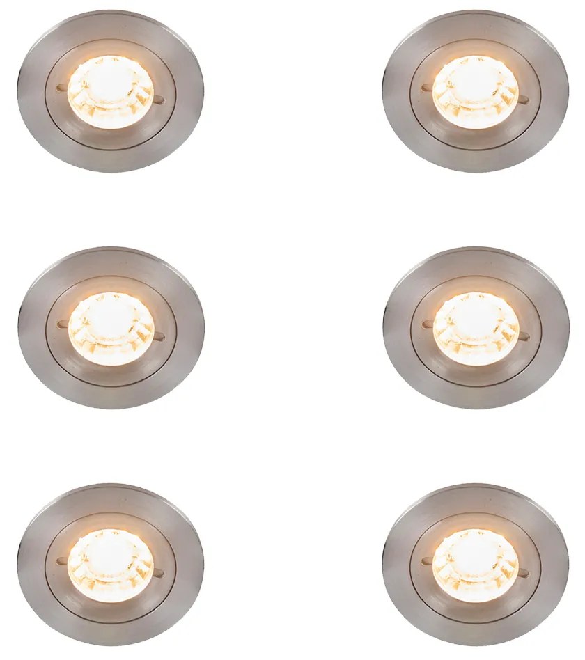 Sada 6 moderných zapustených bodových svetiel oceľ okrúhle IP44 - Xena