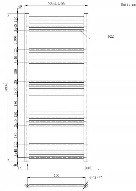 Erga Basic, vykurovacie teleso 1400x500 mm, 546 W, biela, ERG-LAV-BASIC-14050-WH