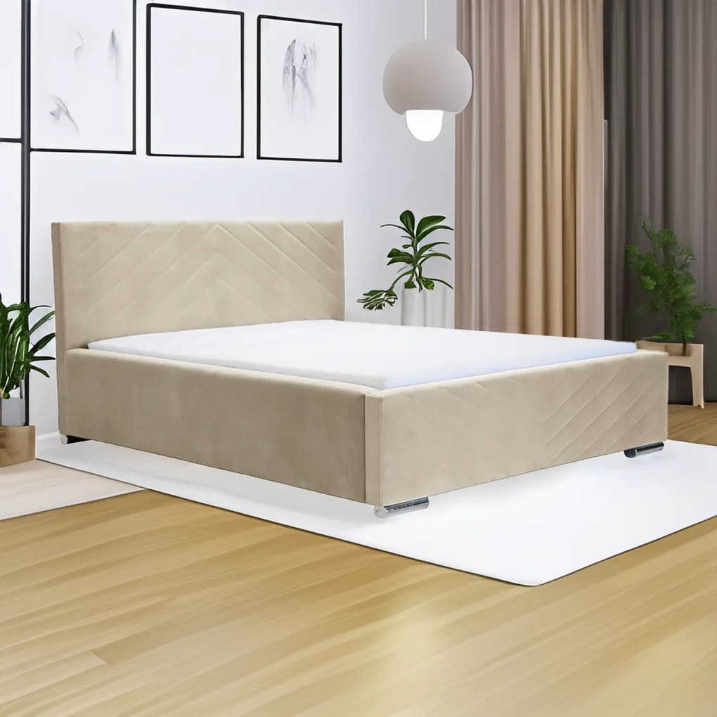 Čalúnená posteľ s úložným priestorom a matracom KOOL 140 x 200 cm Béžová