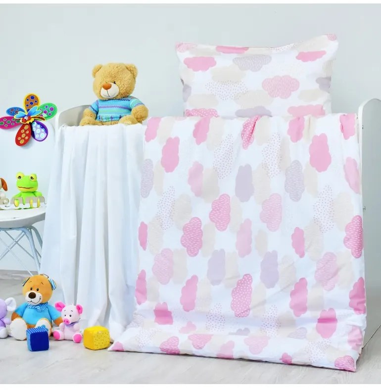 Obliečky detské bavlnené Obláčiky ružové EMI, Vankúš 70x90
