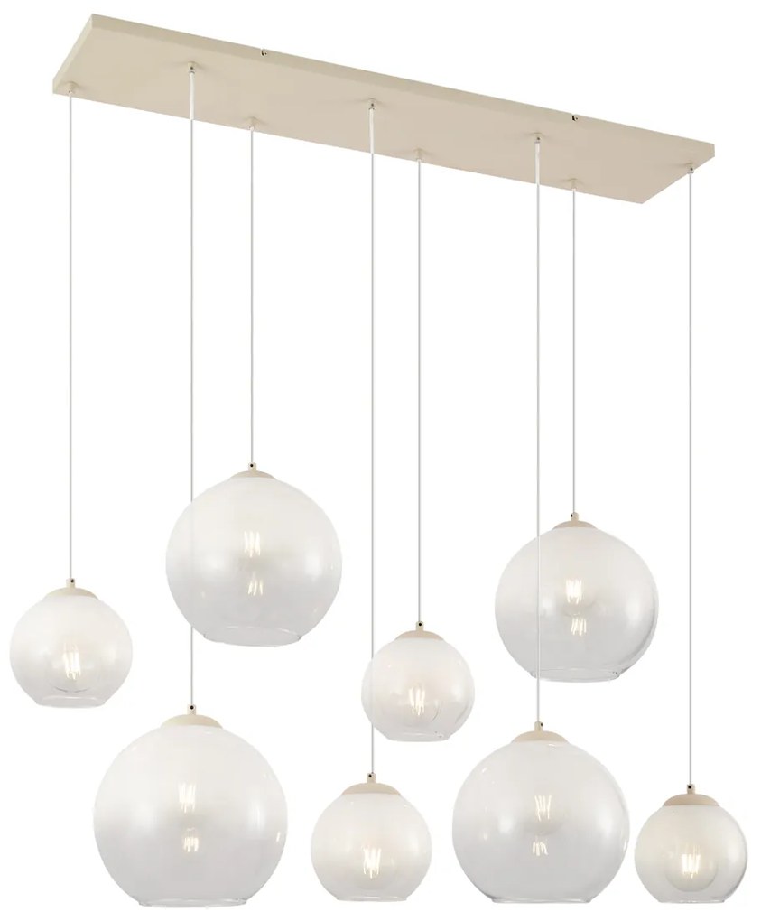 Závesná lampa Art Deco béžová s bielym sklom 8-Lights - Sandra