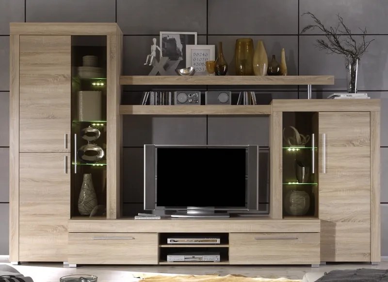 Obývacia stena Boom, dub sonoma, s osvetlením