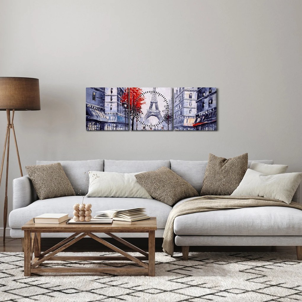 Obraz uličky v Paríži, olejomaľba (s hodinami) (90x30 cm)