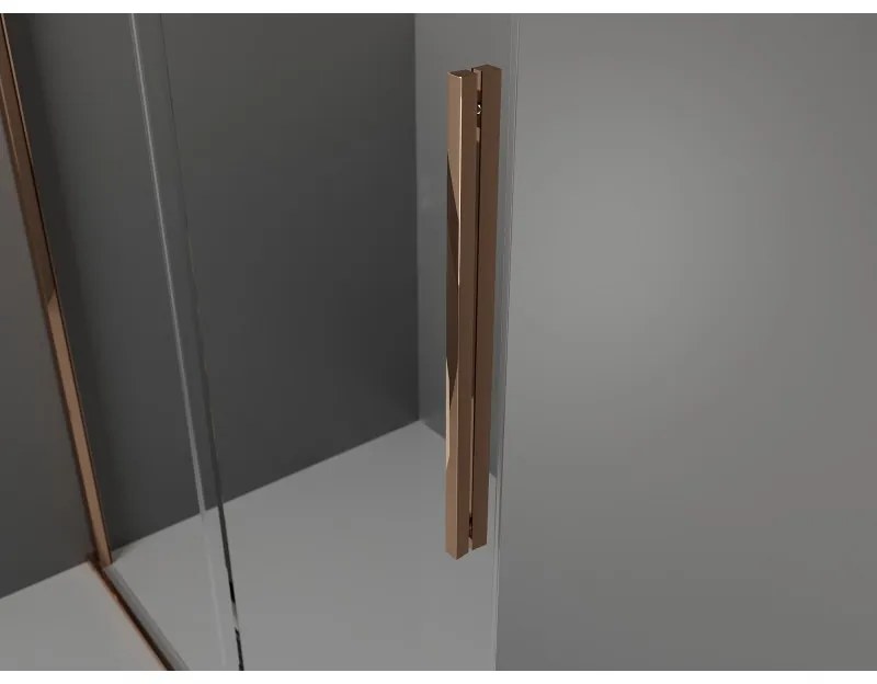 Mexen Velar, sprchový kút s posuvnými dverami 160 x 100 cm, 8mm šedé sklo, ružové zlato, 871-160-100-41-60