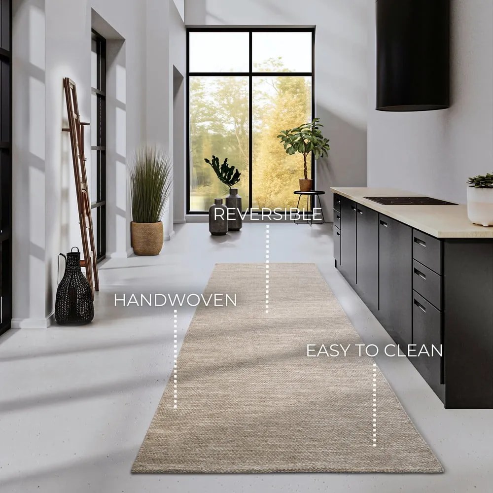 Béžový ručne tkaný behúň s prímesou vlny 80x200 cm Pradesh Linen White – Elle Decoration