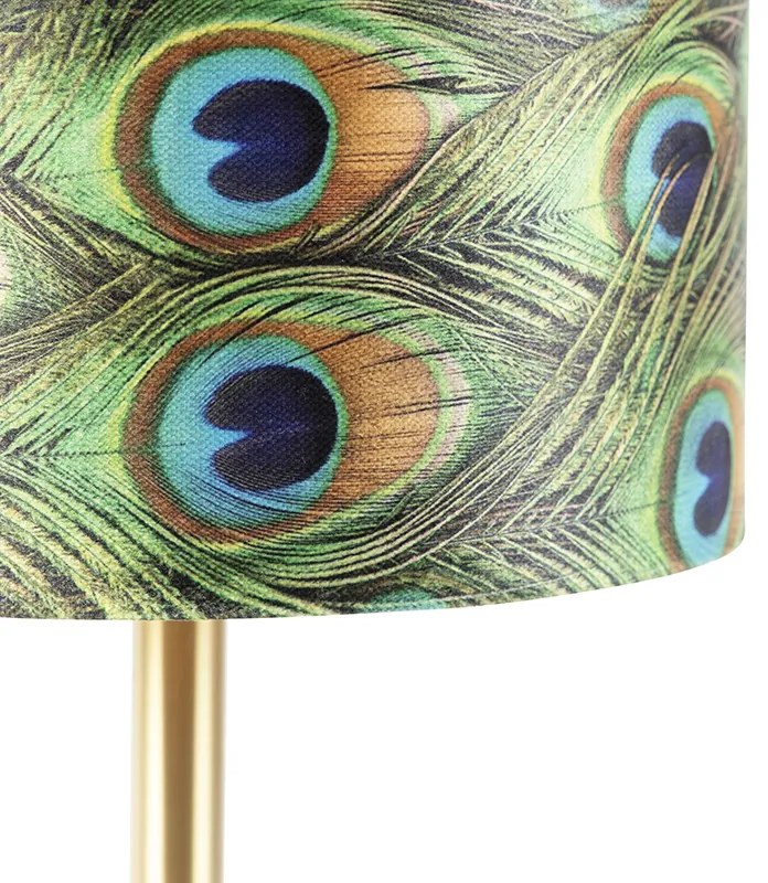 Stolná lampa mosadz s tienidlom páv 25 cm - Simplo