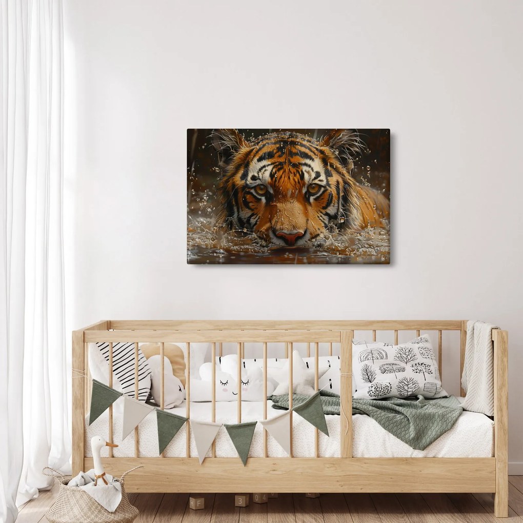 Obraz - Portrét tigra vo vode (90x60 cm)