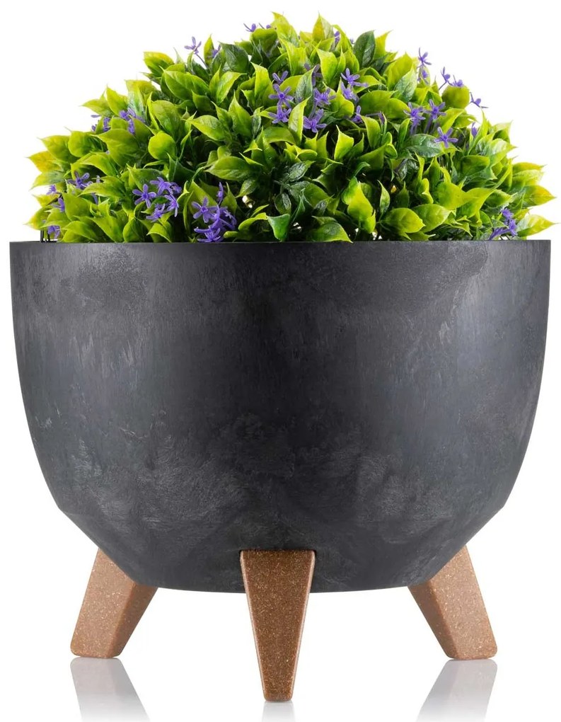 PLASTOVÝ KVETINÁČ ROSA LINEA SADA 2KS 15X24,3 CM+18,3X29,2 CM IMITÁCIA BETÓNU ČIERNA