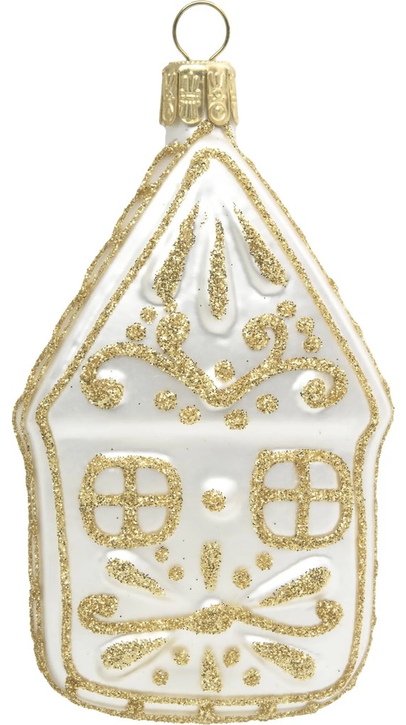 Bella Rose Sklenená vianočná ozdoba Chalúpka Biela Mat