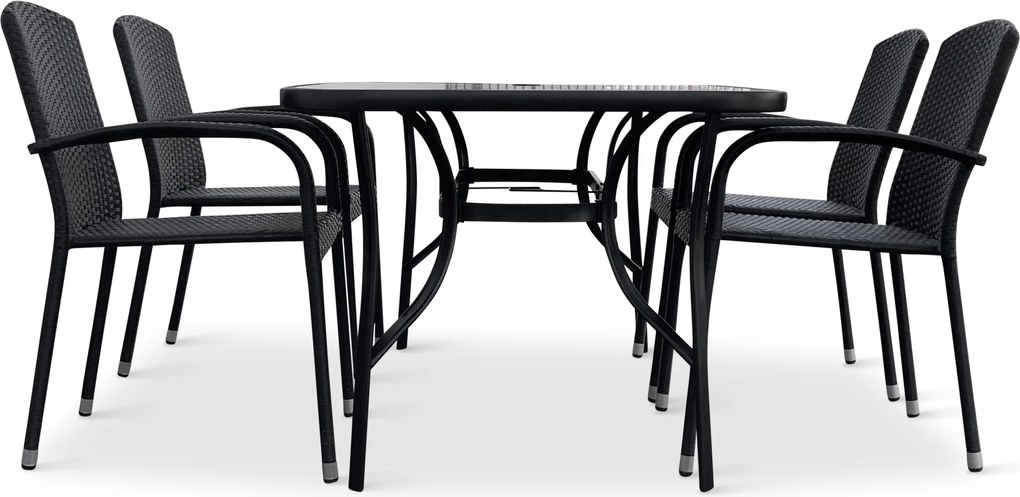 Noela Záhradný jedálenský set Klaudia čierny + 4x ratanová stolička Roma